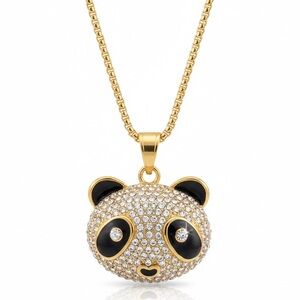 Panda Face Pendant Necklace (Gold-Plated Stainless Steel, 24” Chain Included)